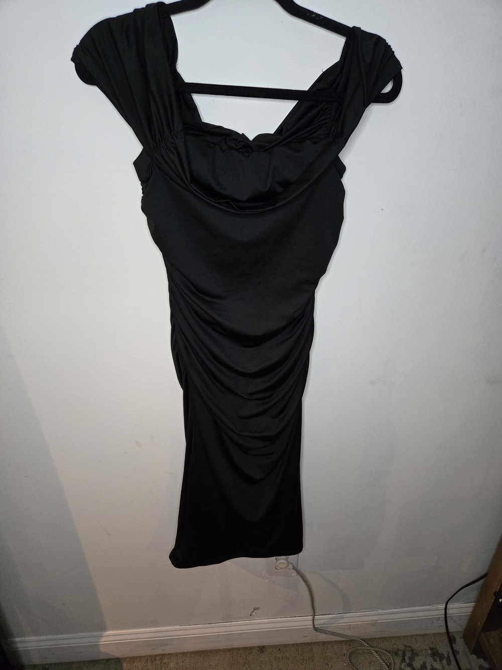 Black Ruched Cowl Neck Women’s Dress